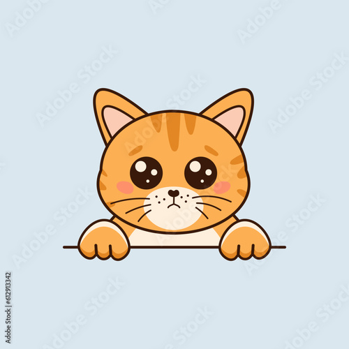 Cute red cat with pleading look in cartoon style. Vector flat illustration