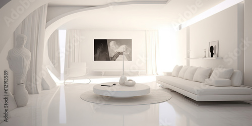 White minimal Living room interior design Salvador Dali style