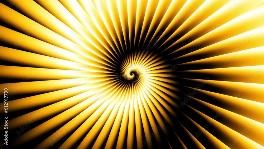 Endless abstract spiral. Seamless loop footage. Gold spiral on black background