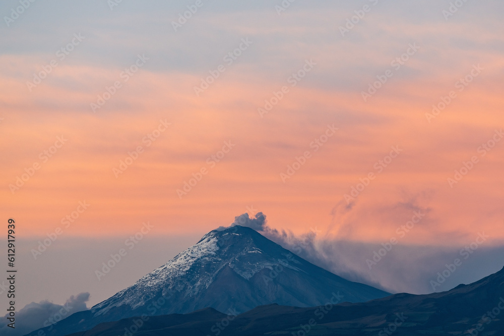 Volcanic acticity of Cotopaxi volcano before sunrise, Quito, Ecuador.