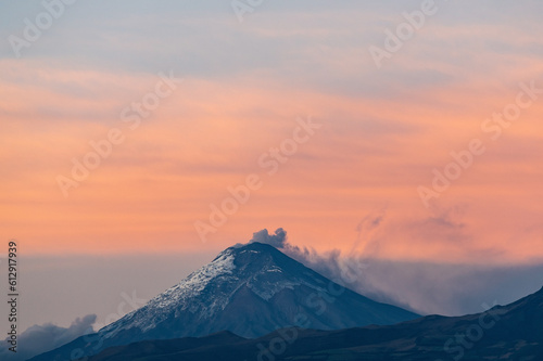 Volcanic acticity of Cotopaxi volcano before sunrise  Quito  Ecuador.