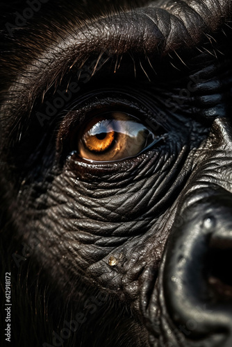 close up of an eye of a gorilla ape