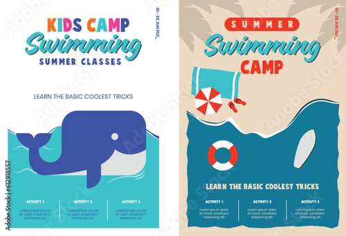 Kids summer swimming camp poster design, summer swimming classes for kids design template photo