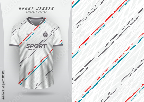 Sports background, jersey, soccer jersey, running jersey, racing jersey, red and blue stripes pattern, gray tones.