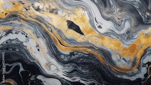Black gold abstract background of marble liquid ink art painting on paper . Image of original artwork watercolor alcohol ink paint background texture