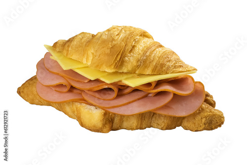 A ham and cheese croissant on a transparent background