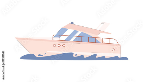 Cruise yacht or pleasure boat, vacation sea vessel flat vector isolated.
