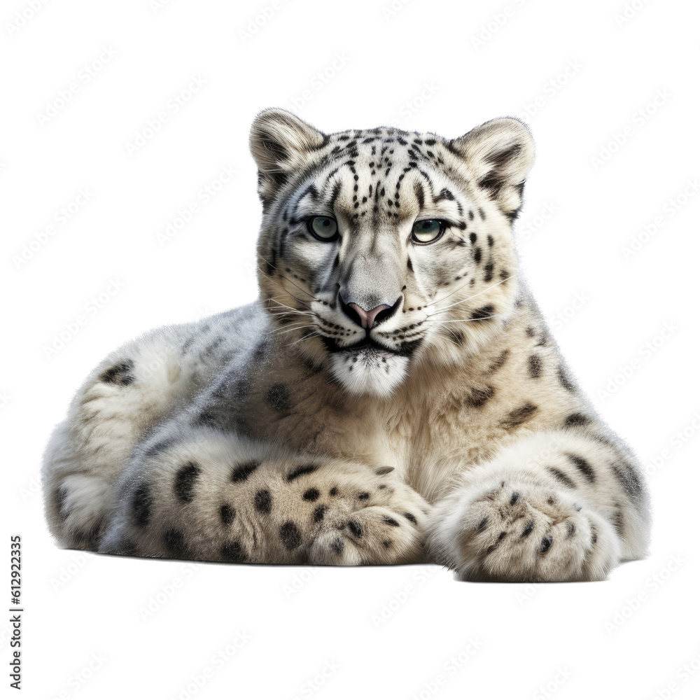 a Snow Leopard resting, full body, big cat, beautiful creature, Wildlife-themed, photorealistic illustrations in a PNG, cutout, and isolated. Generative AI a Snow Leopard resting, full body, big cat, beautiful creature, Wildlife-themed, photorealistic illustrations in a PNG, cutout, and isolated. Generative AI