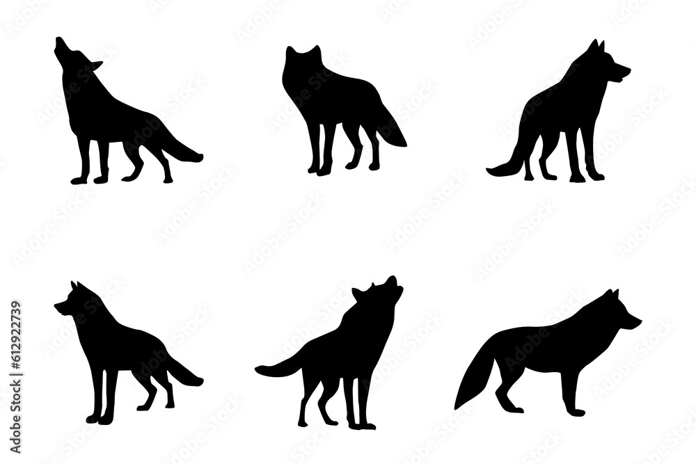 Dogs black silhouettes in white background, Generative-AI
