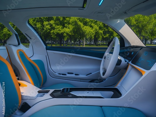 Self driving electric car interior. Generative AI 