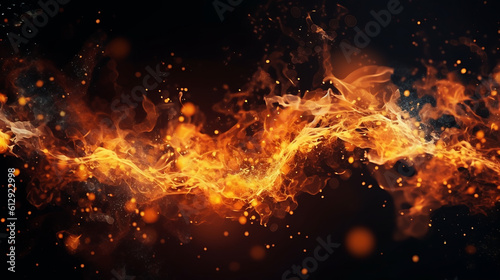 Fire sparks flying like particles on black background.Created with Generative AI technology.