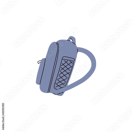 Blue backpack with black lines side view flat style, vector illustration