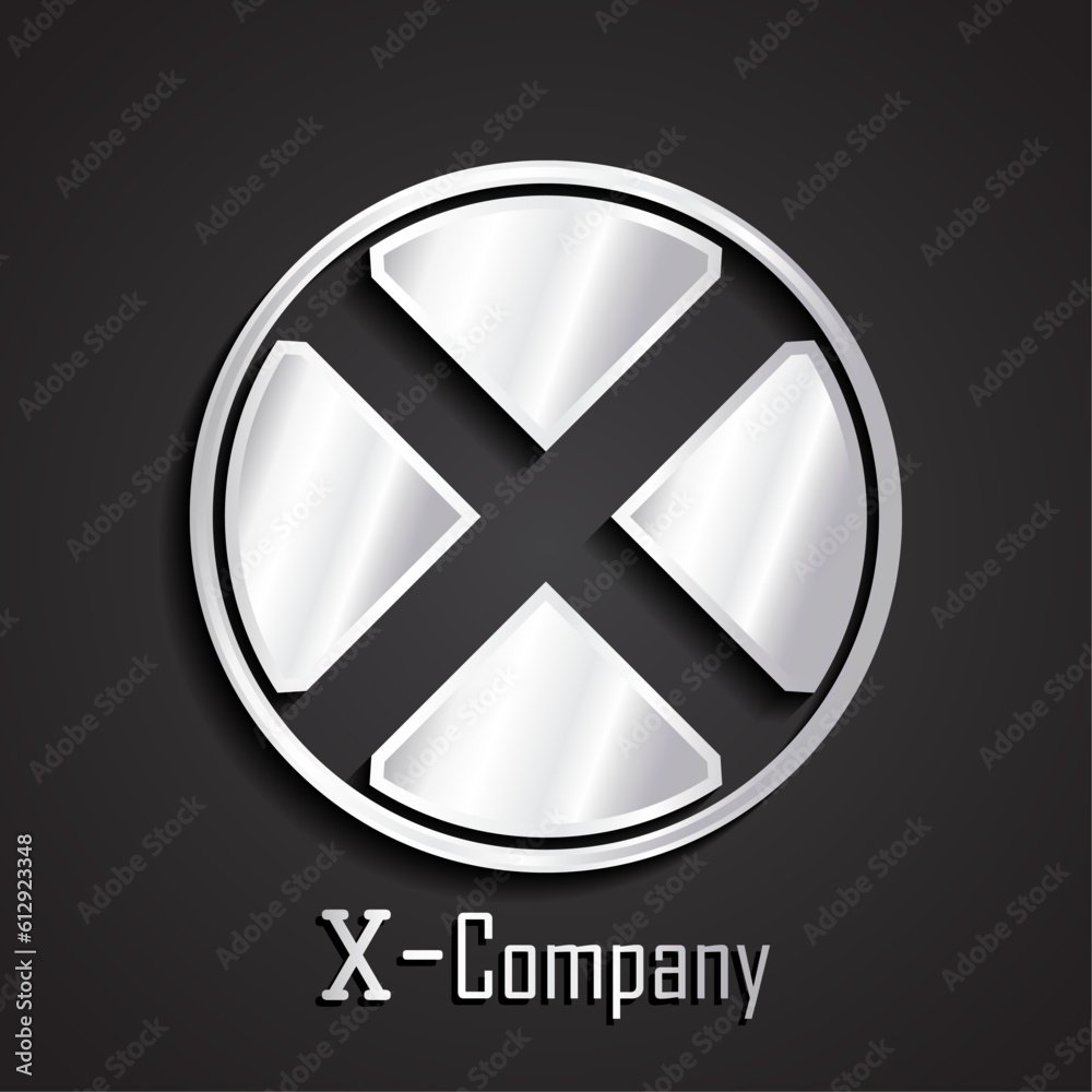 Silver shiny metal X letter circle logo