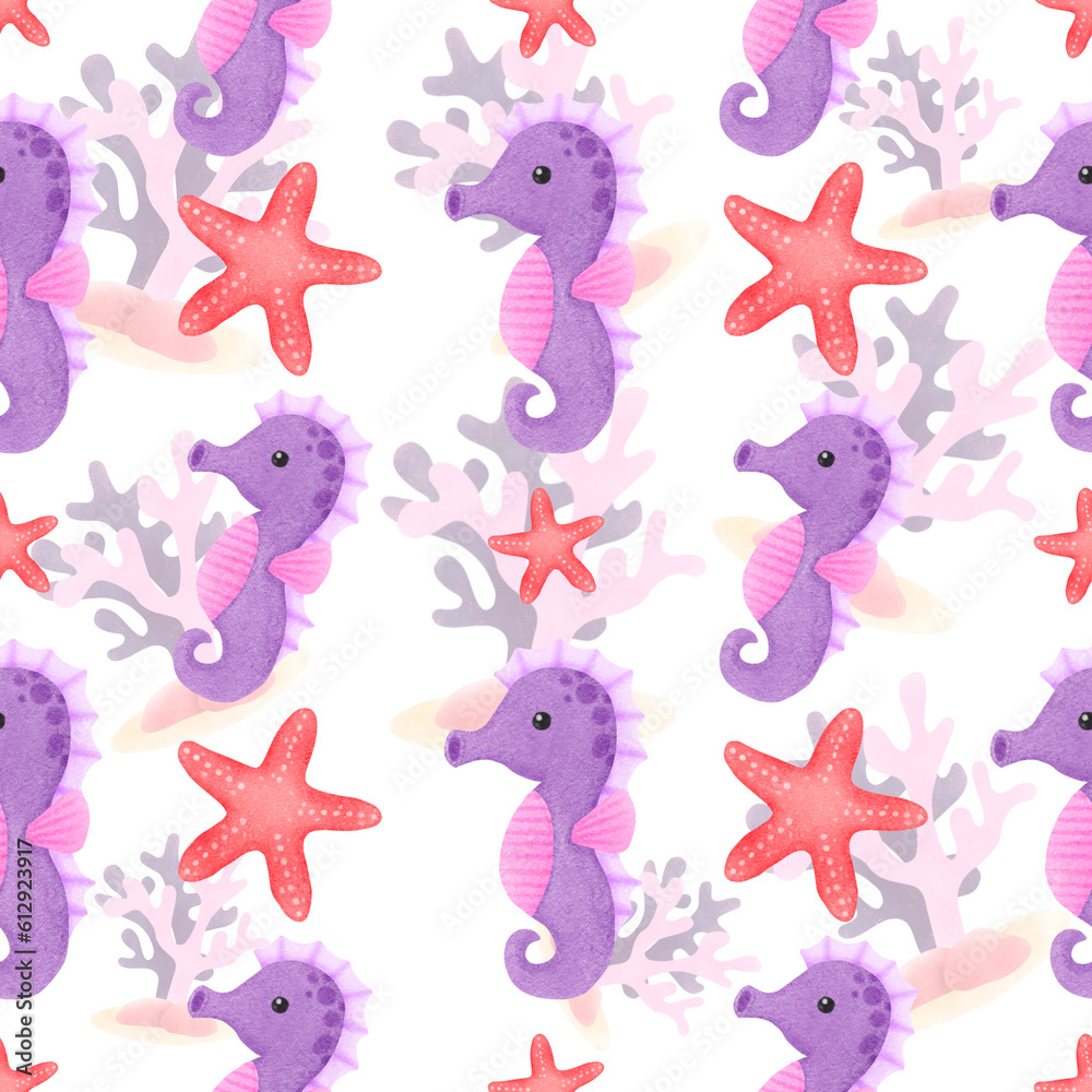 purple seahorse with starfish purple seahorse with starfish