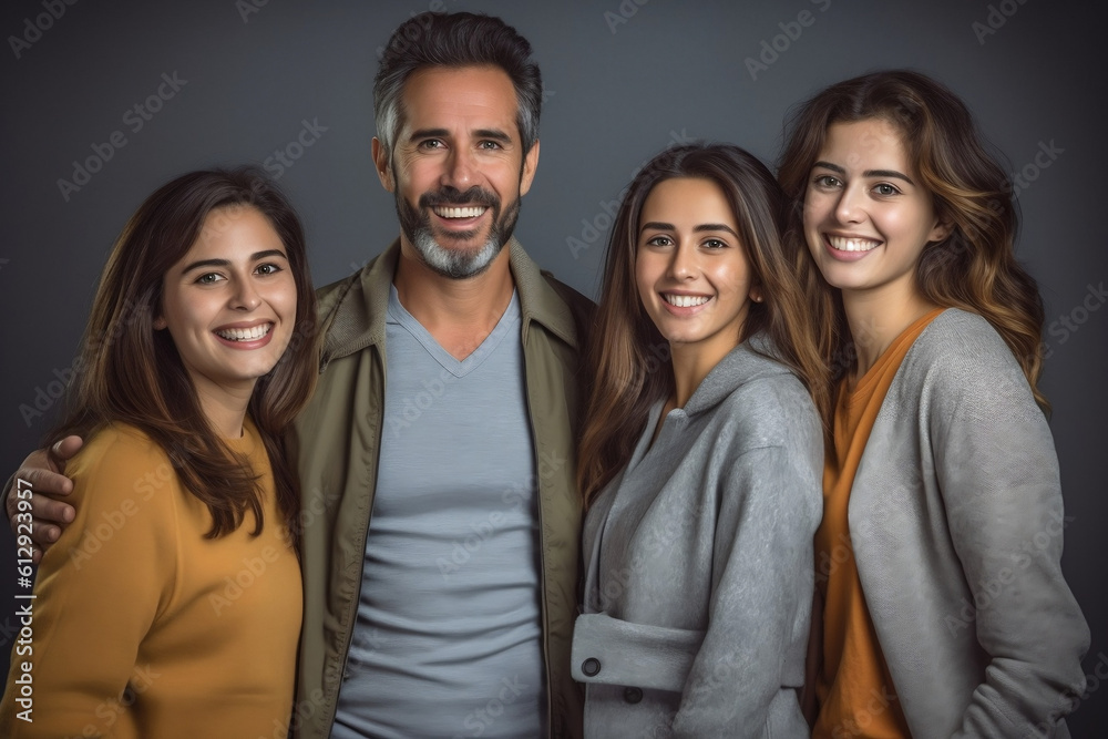 hispanic spanish family group photo in a studio - Generative AI hispanic spanish family group photo in a studio - Generative AI