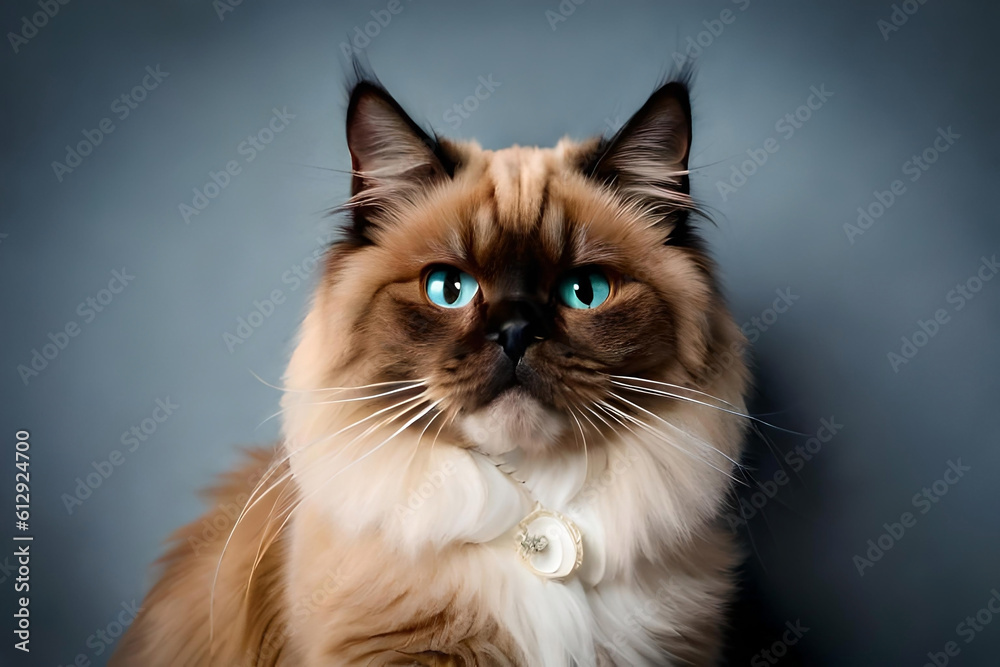 Himalayan cat on gray background