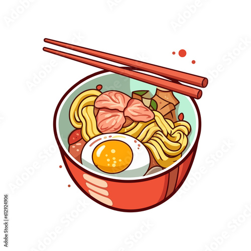 Vector trendy flat design illustration Japanese noodle soup asian food Miso. Ramen with egg so yammi.