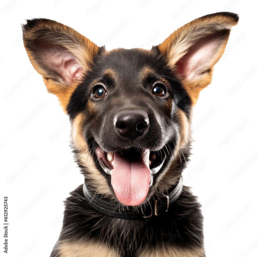an adorable, German Shepard happy puppy, Portrait, Pet-themed, photorealistic illustrations in a PNG, cutout, and isolated. Generative AI