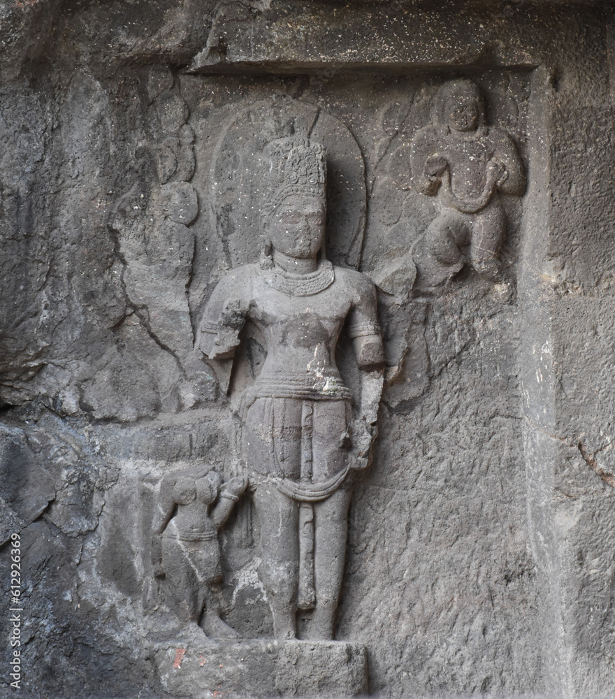 Carved structure of Hindu God inside the Ellora Cave, Aurangabad (Maharashtra/India)