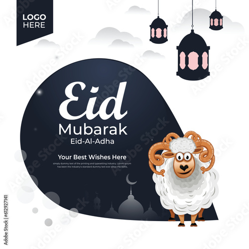 Happy eid mubarak poster with a background with sheep vector design