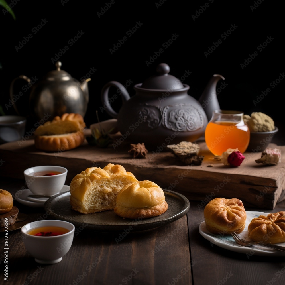 Teapot of Fragrant and Spicy Wedang Jahe Tea with Sweet Pastries