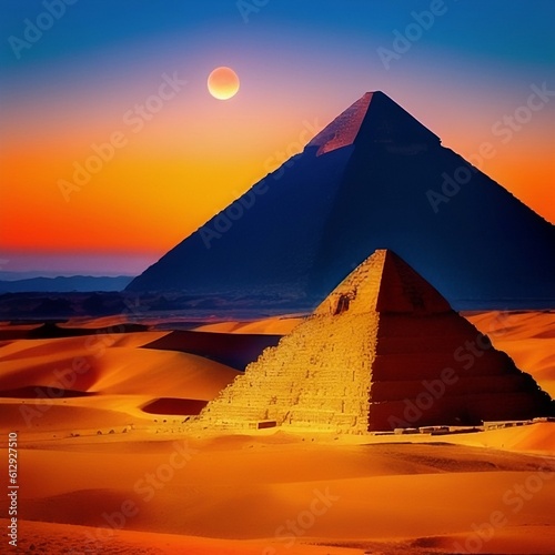 sunset over the pyramids