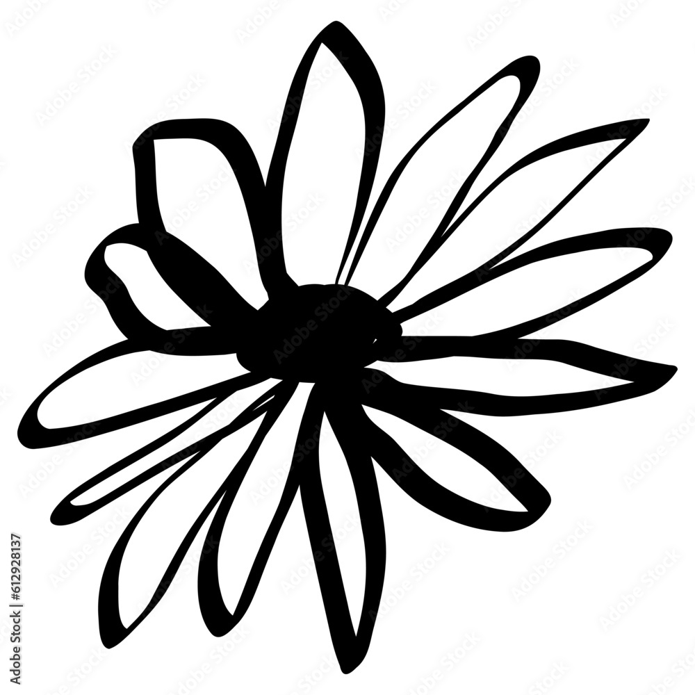 Flower Icon. Simple Hand Drawn Floral Element. Black Sketch ink Drawing Plant. Wildflower Flower Icon. Simple Hand Drawn Floral Element. Black Sketch ink Drawing Plant. Wildflower