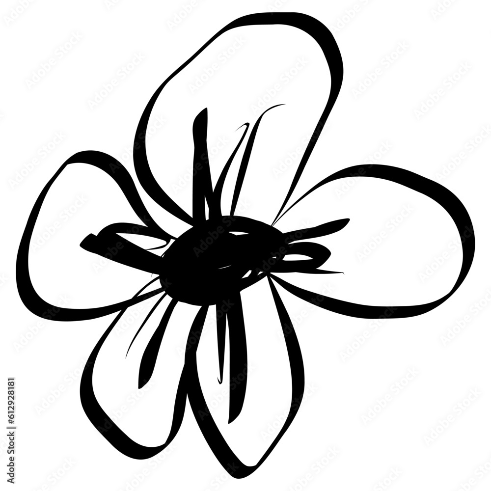 Flower Icon. Simple Hand Drawn Floral Element. Black Sketch ink Drawing Plant. Wildflower Flower Icon. Simple Hand Drawn Floral Element. Black Sketch ink Drawing Plant. Wildflower