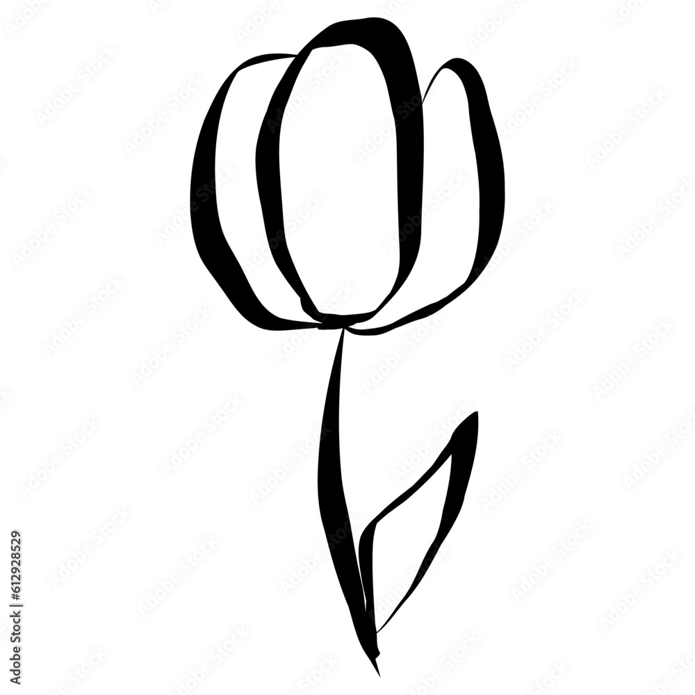 Flower Icon. Simple Hand Drawn Floral Element. Black Sketch ink Drawing Plant. Wildflower Flower Icon. Simple Hand Drawn Floral Element. Black Sketch ink Drawing Plant. Wildflower