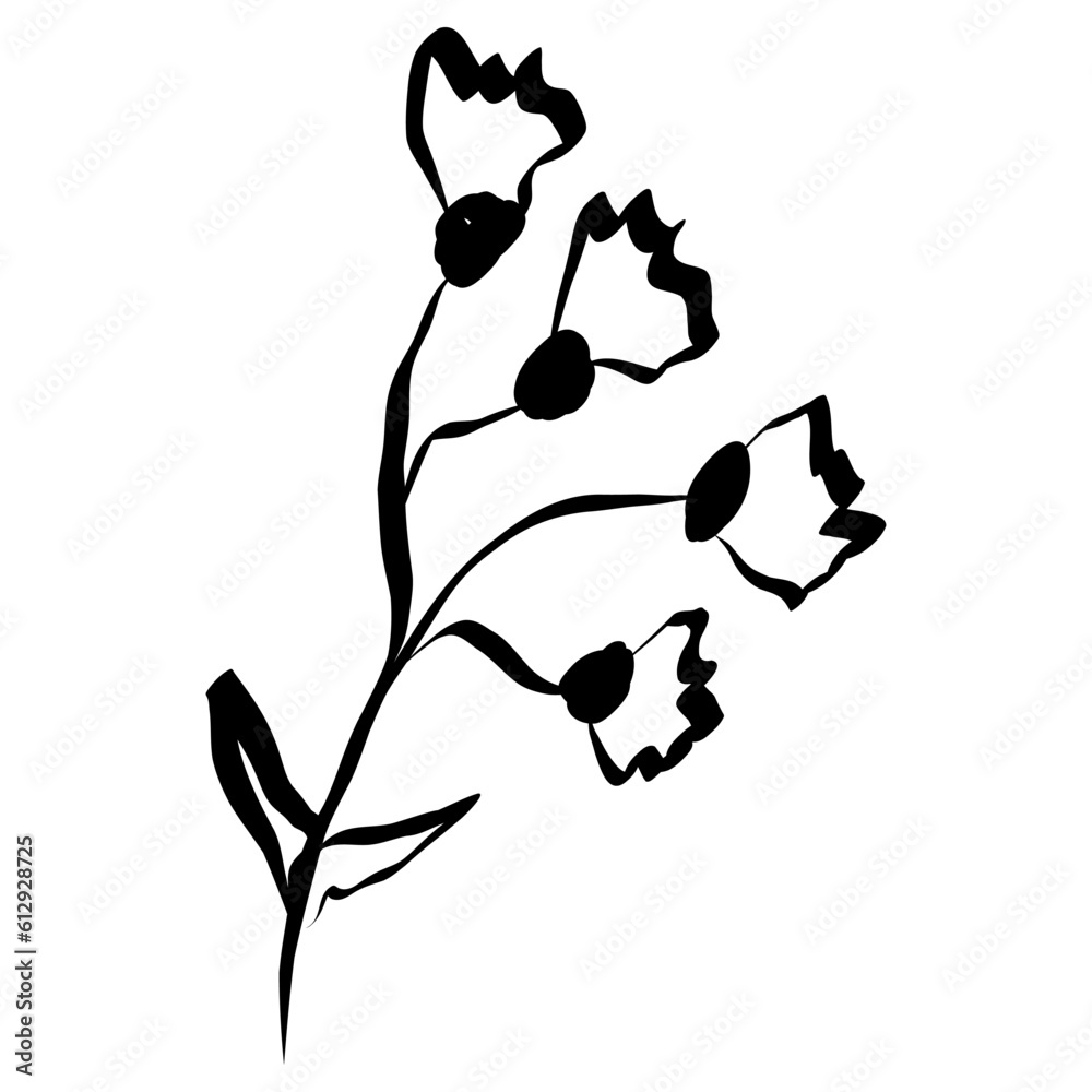 Flower Icon. Simple Hand Drawn Floral Element. Black Sketch ink Drawing Plant. Wildflower Flower Icon. Simple Hand Drawn Floral Element. Black Sketch ink Drawing Plant. Wildflower