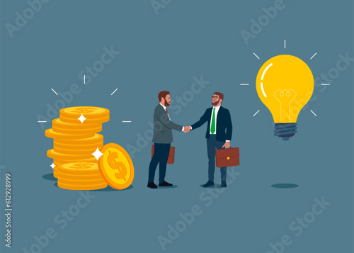Financial investments in creative projects and into innovation. Business, Company, Funds, gold. Flat vector illustration.