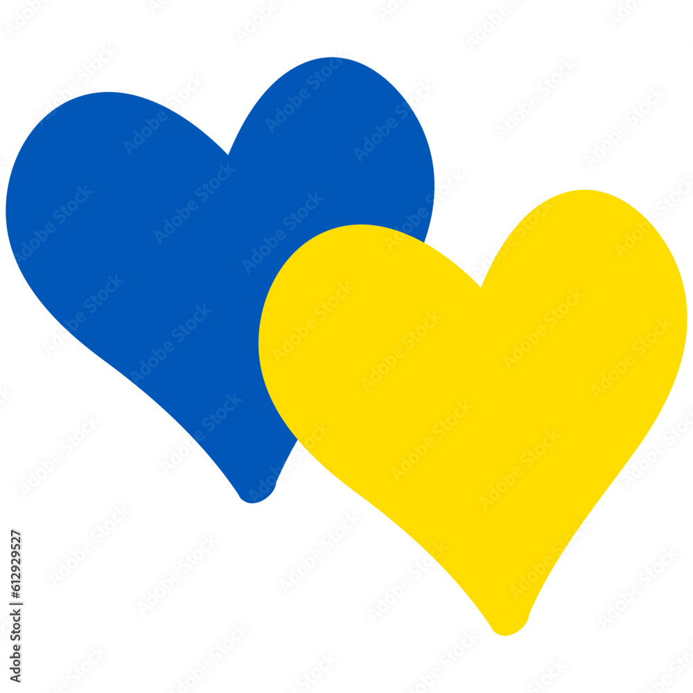 Two hearts in Ukraine flag colours. Blue and Yellow hearts. Simple Love