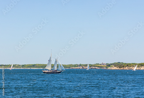 Newport, Rhode Island. Sailboats in Fort Adams State Park on a sunny day photo