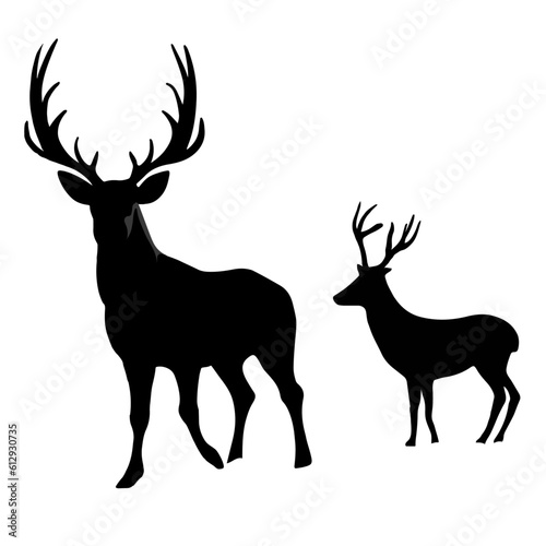 Hand drawn reindeer silhouette with calve. no background, transparent background, Vector illustration. realistic
