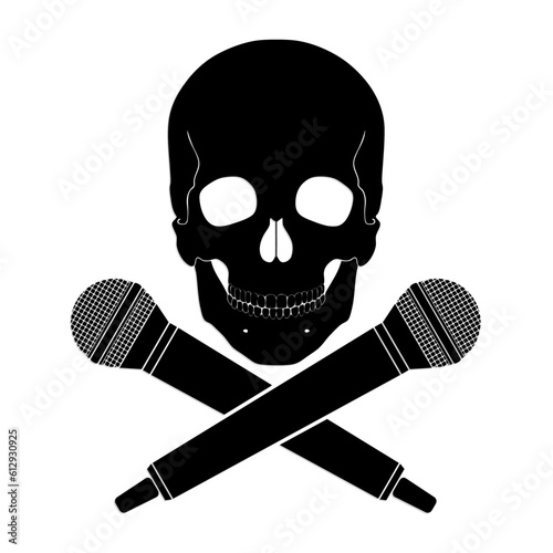 skull with crossed microphones / vector illustration