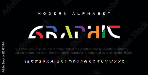Fototapeta Modern minimal abstract alphabet fonts. Typography technology, electronic, movie, digital, music, future, logo creative font. vector illustration.