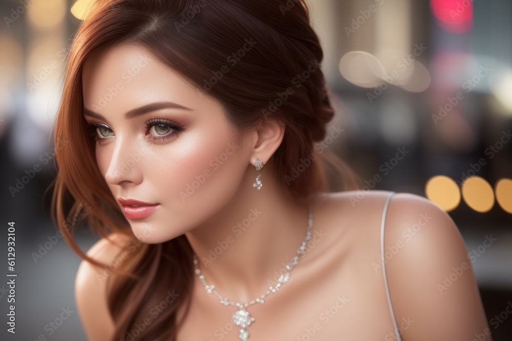 Portrait of glamorous urban woman wearing short cocktail dress. Attractive young lady in elegant outfit walking in old town street. Pretty long brown hairs woman in long cocktail dress. Generative AI Portrait of glamorous urban woman wearing short cocktail dress. Attractive young lady in elegant outfit walking in old town street. Pretty long brown hairs woman in long cocktail dress. Generative AI