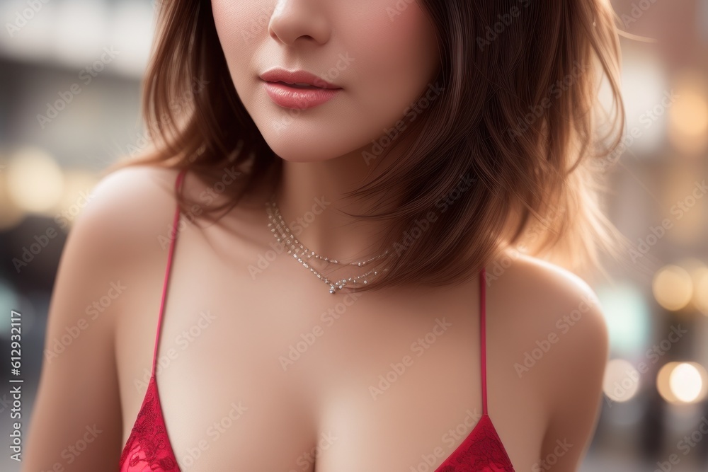 Fototapeta premium Portrait of glamorous urban woman wearing short cocktail dress. Attractive young lady in elegant outfit walking in old town street. Pretty long brown hairs woman in long cocktail dress. Generative AI