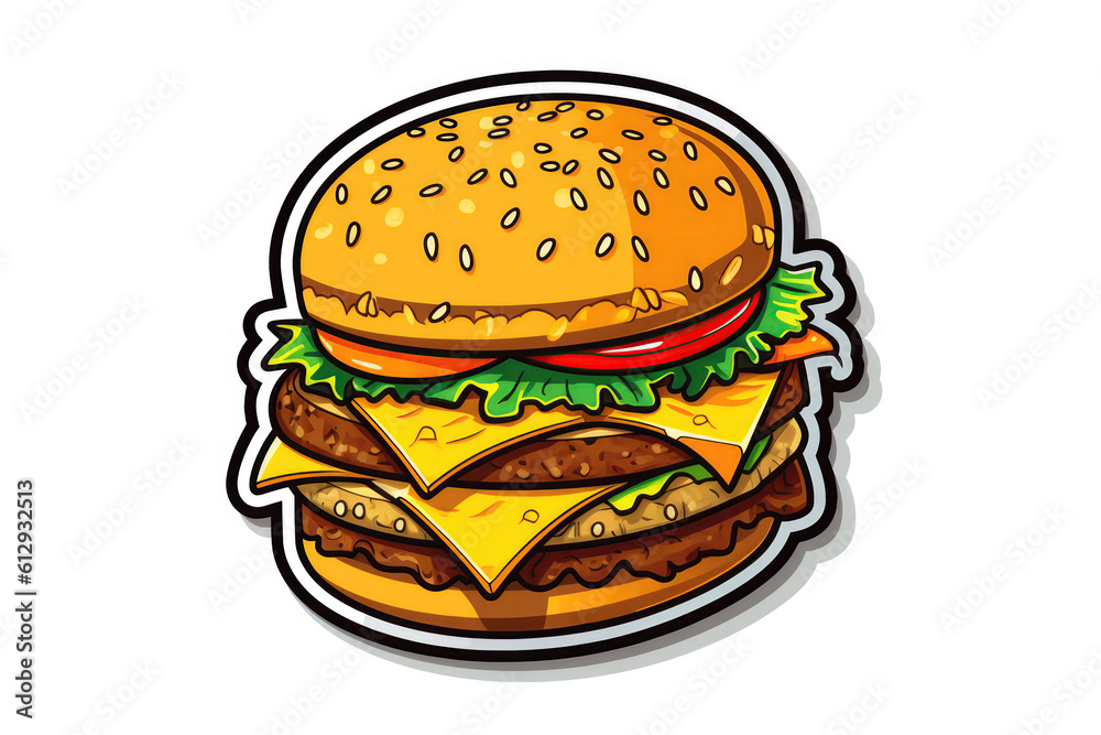Burger Sticker On White Background. Generative AI Burger Sticker On White Background. Generative AI