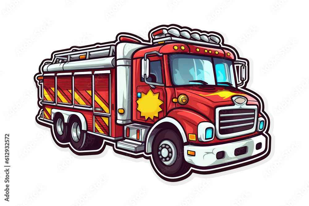 Fototapeta premium Fire Truck Sticker On White Background. Generative AI