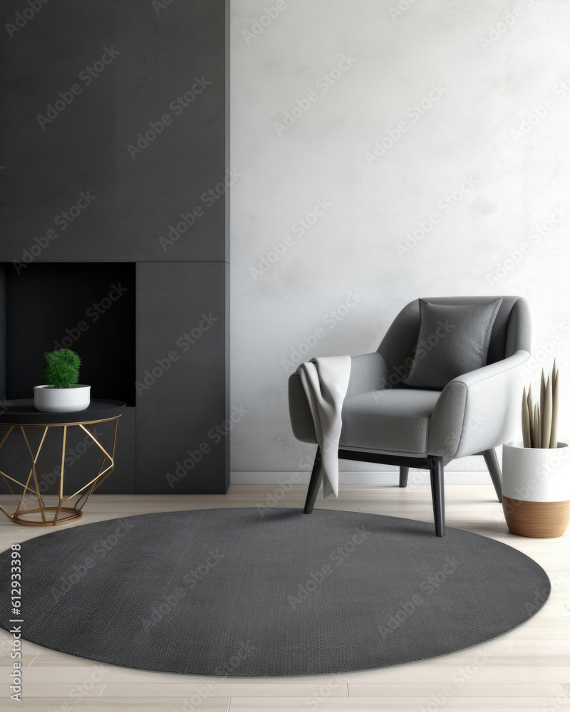 Minimalist wool rug monochromatic shades of gray for a touch of minimalism Minimalist mockup for podium display or showcase. AI generation Minimalist wool rug monochromatic shades of gray for a touch of minimalism Minimalist mockup for podium display or showcase. AI generation