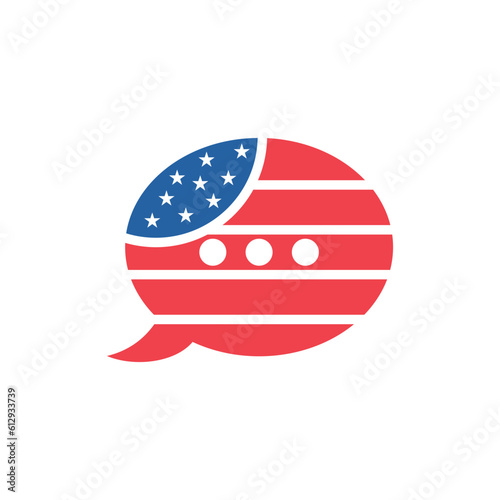 American flag bubble chat logo, logo design template with American flag design vector illustration. icon, symbol, creative.