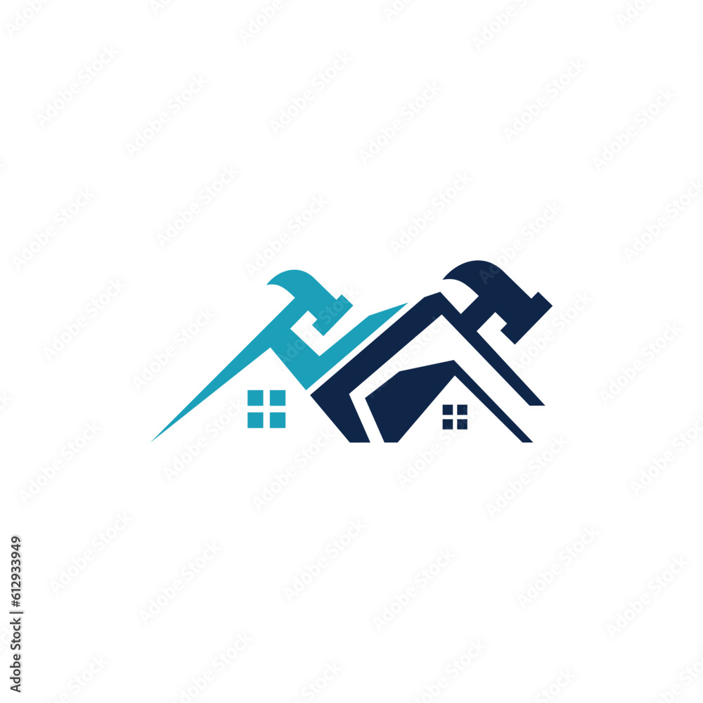 hammer and roof logo design vector template, logo design hammer and home icon vector illustration