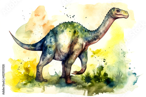 watercolor illustration of a dinosaur in bold splashes of paint ai generation Generative AI