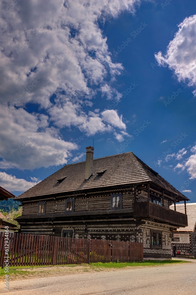 Village with old wooden houses in Slovakia village Cicmany. Traditional Slovak architecture Village with old wooden houses in Slovakia village Cicmany. Traditional Slovak architecture