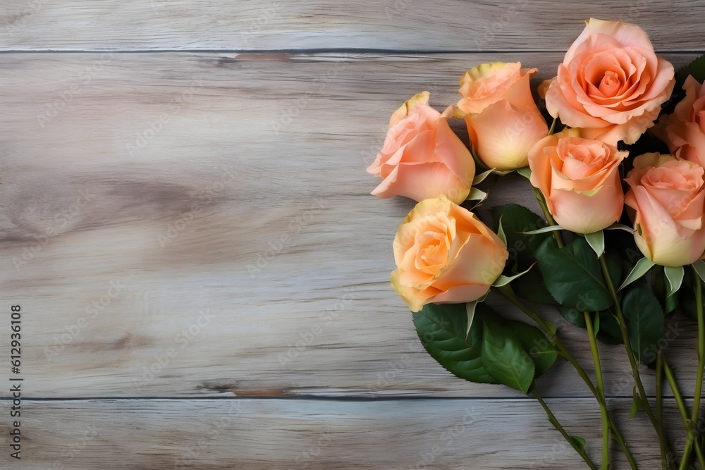 Red orange roses lie on the table, a background on which you can insert the desired text Red orange roses lie on the table, a background on which you can insert the desired text