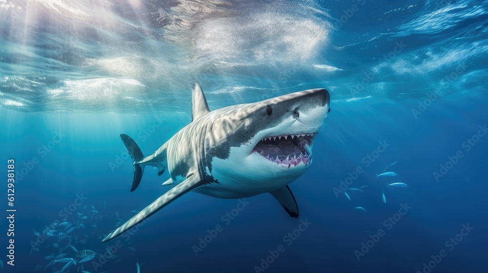 Big swimming shark. AI generated. Big swimming shark. AI generated.