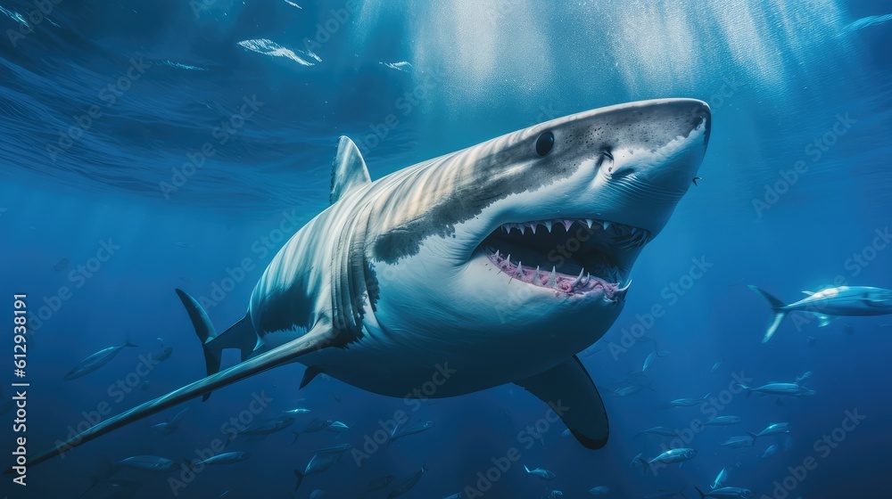 Fototapeta premium Big white shark. AI generated.