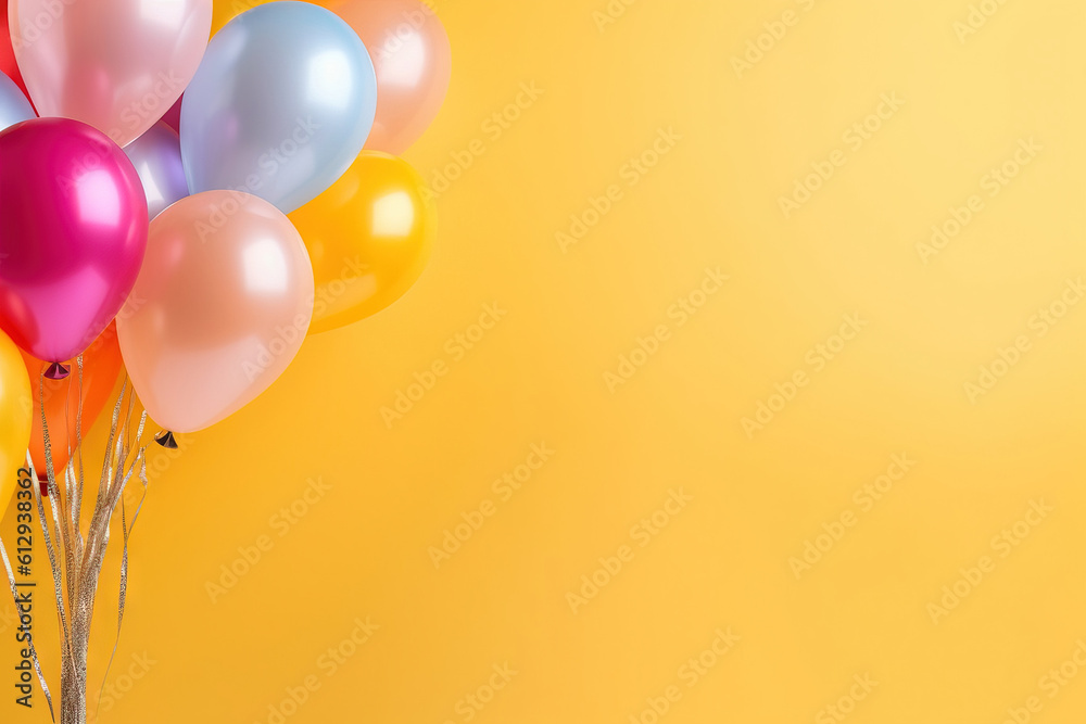 colorful party balloons over a yellow seamless background colorful party balloons over a yellow seamless background