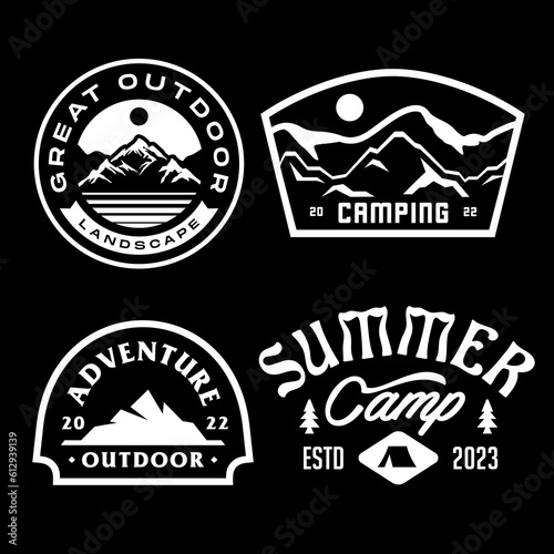 set collection of vintage adventure badge. Camping emblem logo with mountain illustration in retro hipster style.	